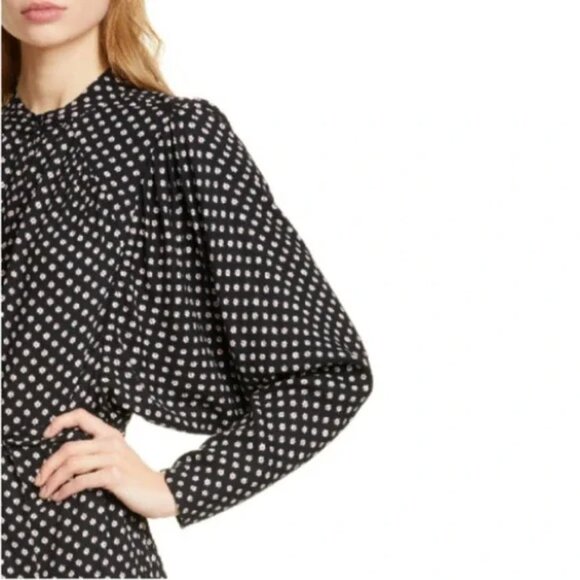 Joie Myune Tie Waist button down shirtdress black printed dolman sleeve Sz M - Picture 10 of 13